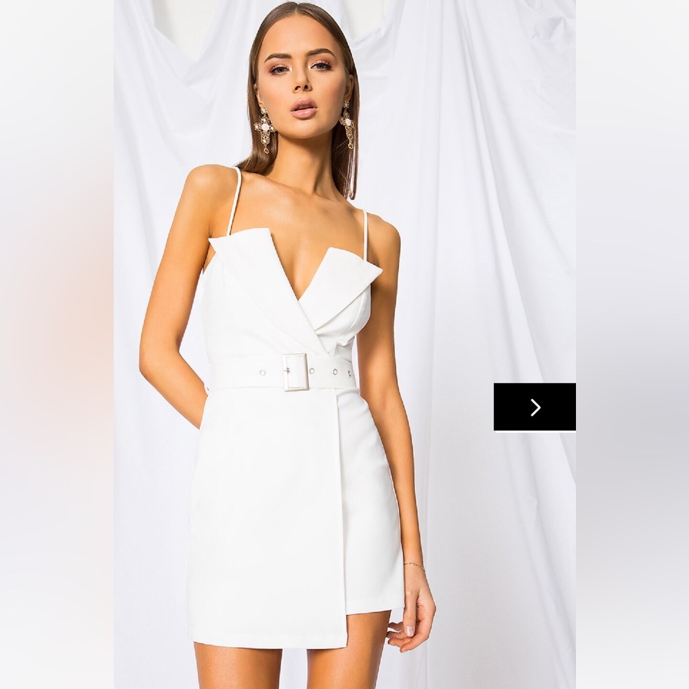 superdown White Belted Mini Dress